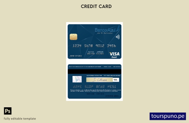 listo para imprimir plantilla de tarjeta de débito visa El Salvador Banco Azul d